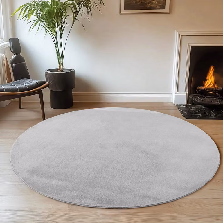 Rond Wasbaar Vloerkleed Joy Zilver Polyester Diameter: 200 cm