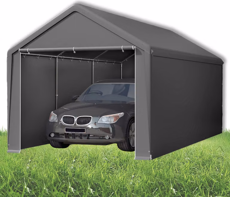 UISEBRT Carport met dak en afneembare zijwanden, Grijs, 3 x 6 meter