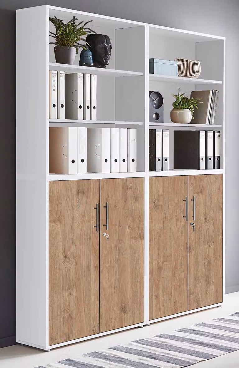 home24 Kastenset 4-delig type A, wit en Sanremo eikenhout look, B/D/H: 114 x 33 x 85 cm