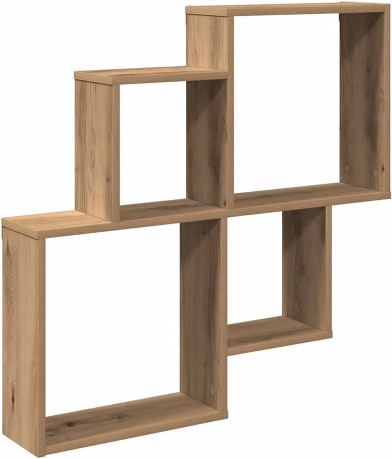 Multifunctionele Wandkubus Wandplanken in Ambachtelijk Eiken - B/D/H: 80 x 15 x 78 cm