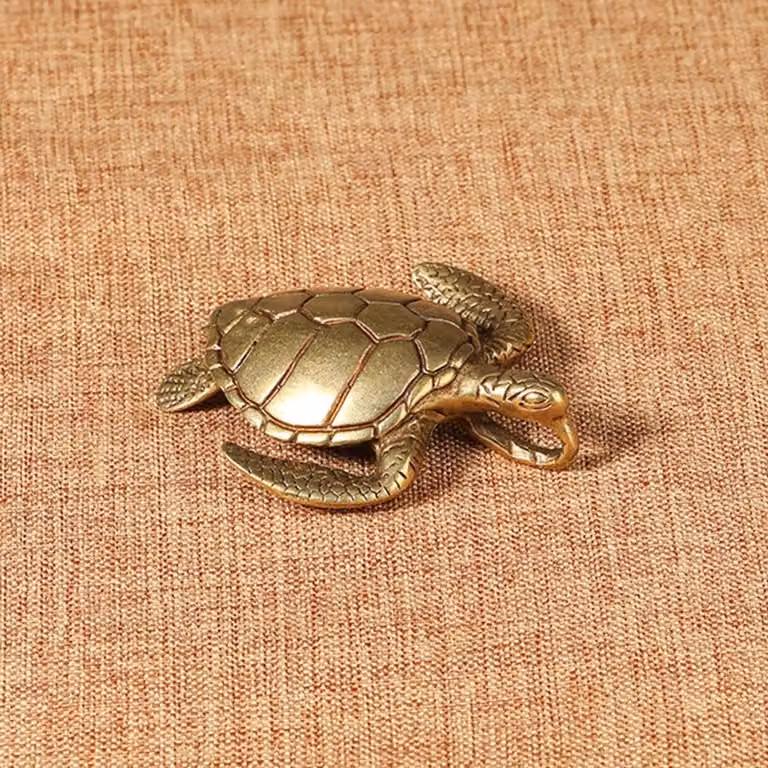 Messing Schildpad Beeldje - Koperen Dier Decoratie - 6 x 5 cm