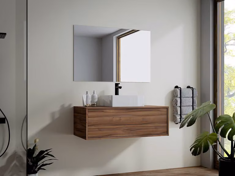 Vente-unique TEANA II Zwevend badkamermeubel onder wastafel - Bruin - Breedte: 94 cm
