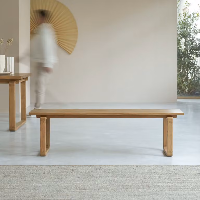 Tikamoon Massief Eiken Houten Bank - Bruin/Beige - B: 167 cm, D: 40 cm, H: 45 cm