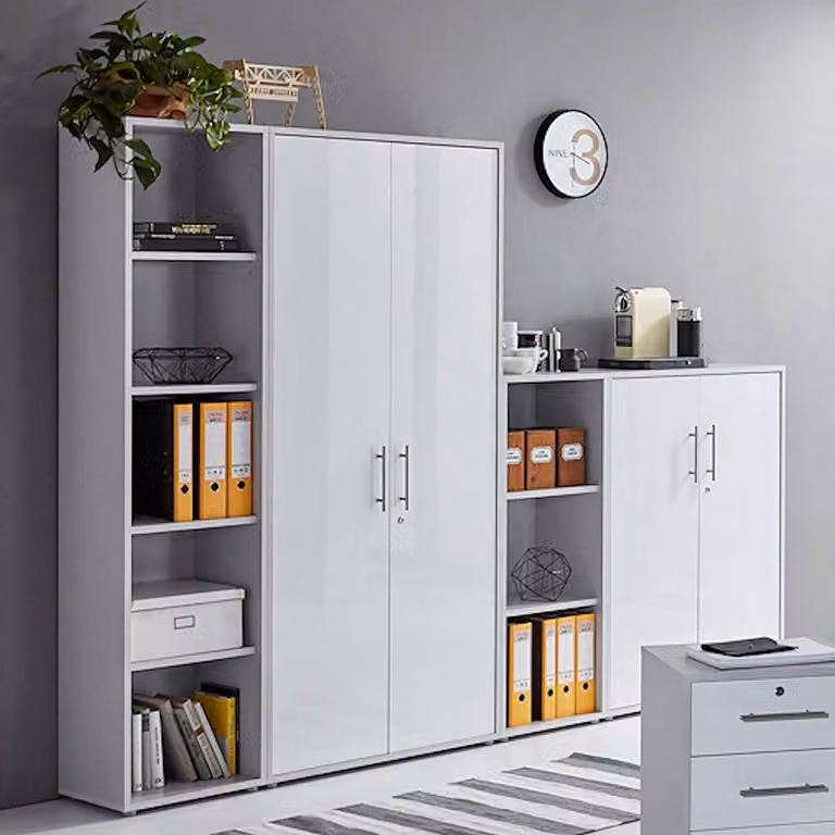 home24 Kastenset 4-delig modern wit/lichtgrijs hoogglans B/D/H: 85 x 33 x 186 cm