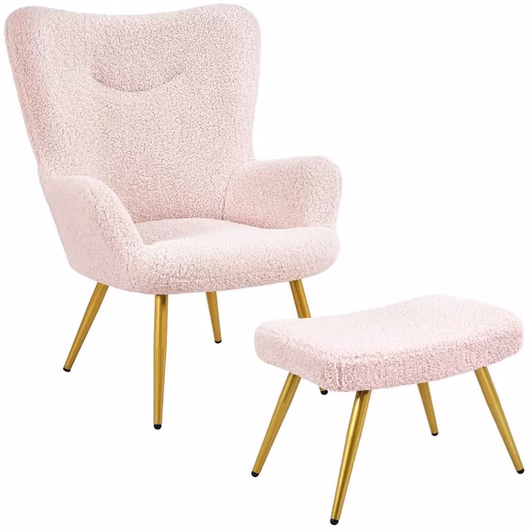 Yaheetech fauteuil met voetenbankje en armleuningen, bekleed met polyester