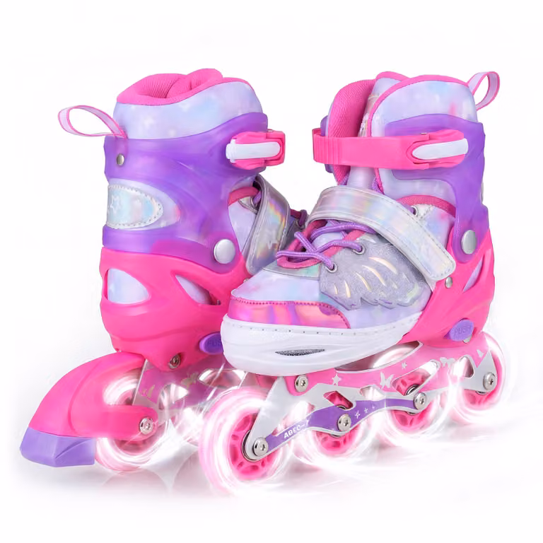 Costway Verstelbare Inlineskates voor Kinderen met Verlichte Wielen, Roze, Maat M