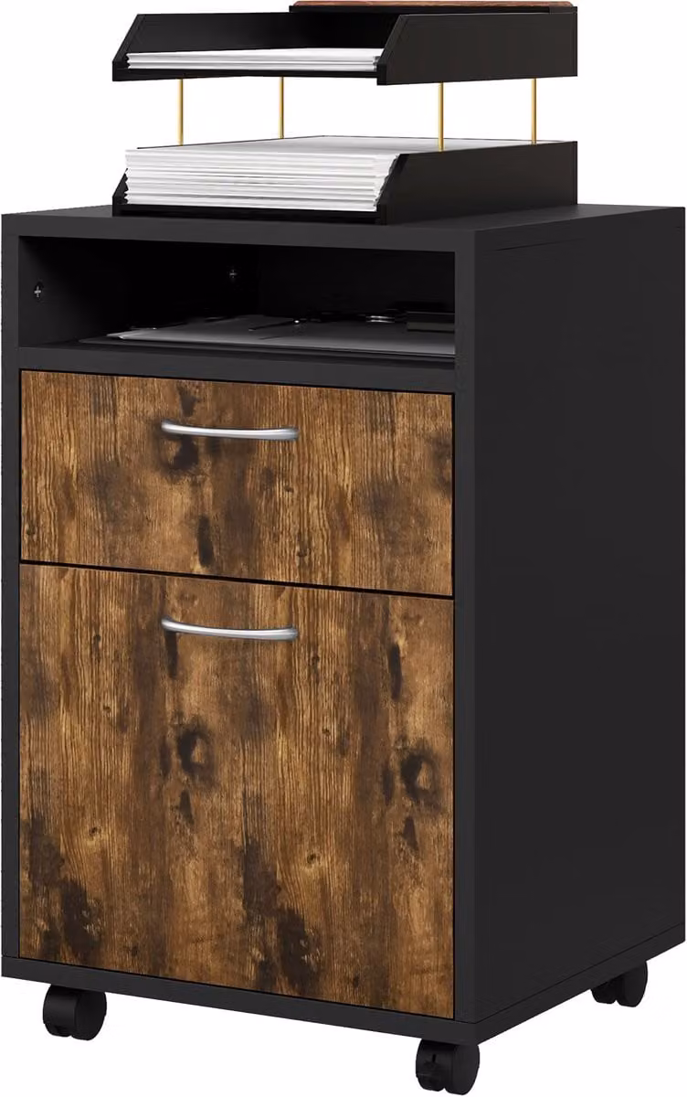 Modern bureaukast op wieltjes met lade voor documenten en hangmappen, rustiek bruin, B: 40 cm, D: 35 cm, H: 60 cm