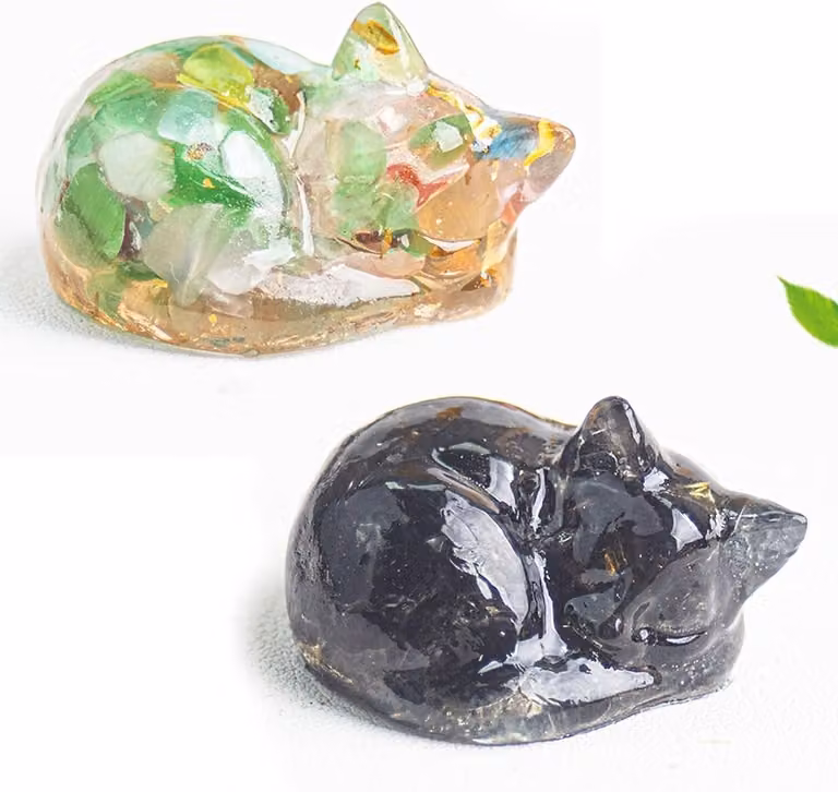 Set van 2 Slaapkat Crystal Ornamenten - Decoratieve Kat Beelden en Mini Figuren voor Tafelversiering