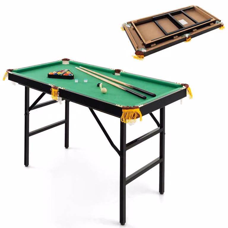 Costway Opvouwbare Biljarttafel Groen met Accessoireset en 2 Keuen, B/D/H: 122 x 64 x 78 cm