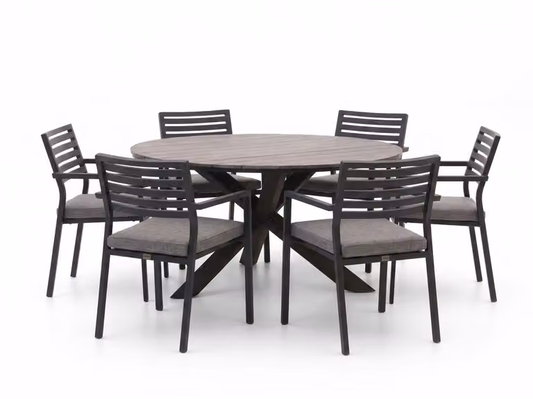 Bellagio Diningset voor 6 personen met eikenlook en grijs aluminium