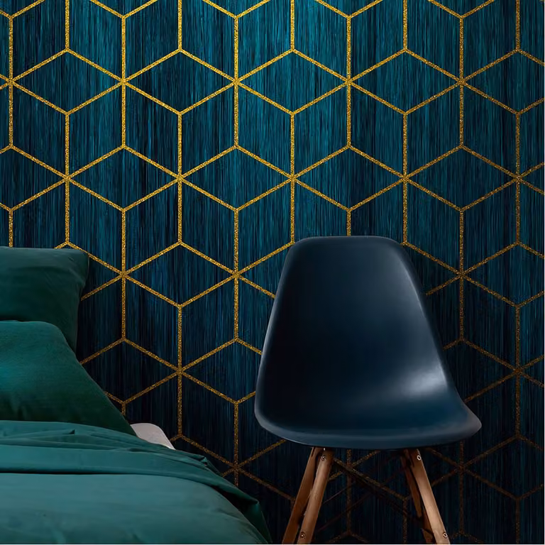 home24 Fotobehang Mystique Art Deco Geometrisch Groen Blau Turkoois B: 400 cm, H: 280 cm