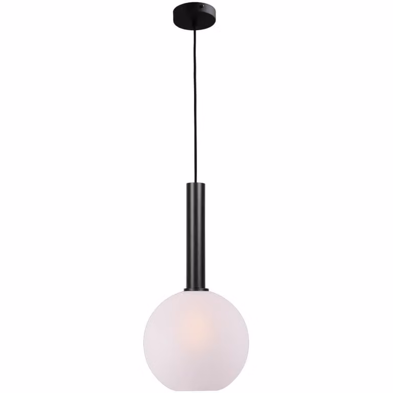Masterlight Bella 2 Hanglamp met mat wit glas en zwart metalen frame, Diameter: 25 cm