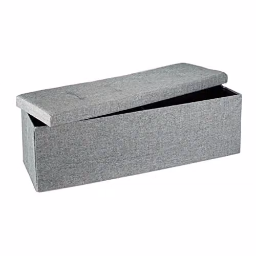 Relaxdays opvouwbare opbergbank met linnen bekleding, grijs, B/D/H: 114 x 38 x 38 cm