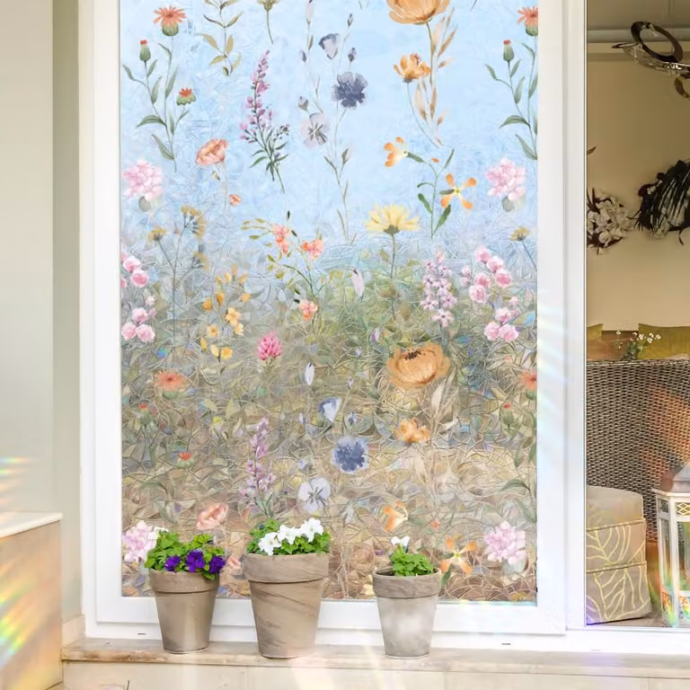 Cosensi Raamfolie Privacyfolie Glas in Lood Bloemen Statisch Decoratieve Vinyl 40 x 101,6 cm