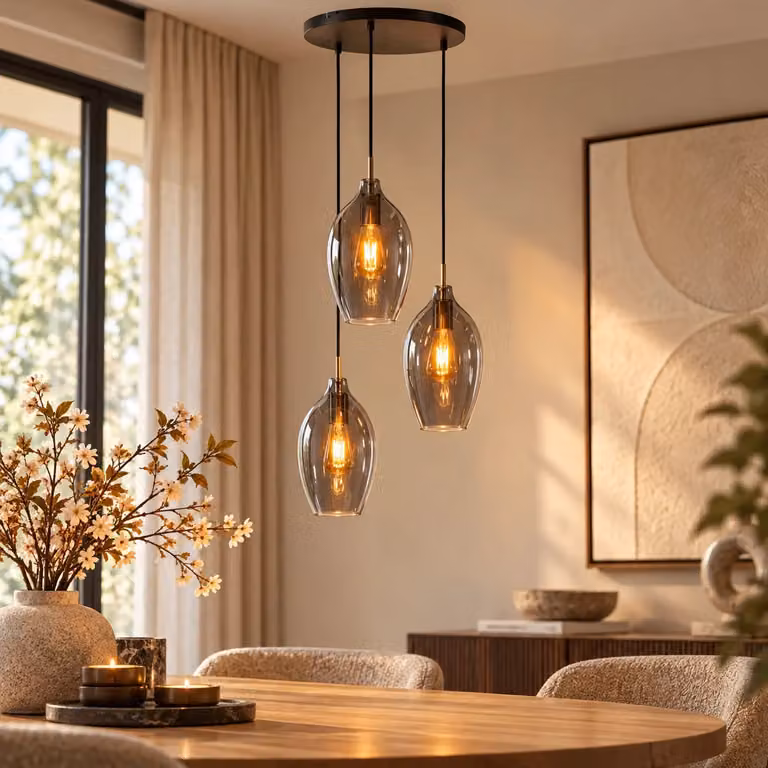 Light & Living Hanglamp Lukaro met 3 glazen elementen, brons en grijs glas, B: 35 cm, H: 32 cm
