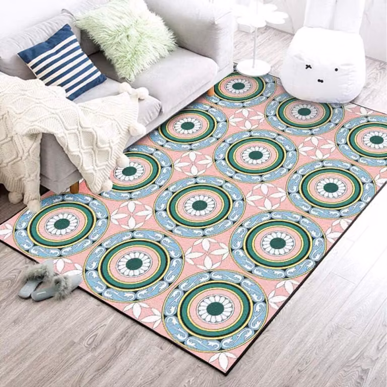 Zacht geometrisch vloerkleed voor woonkamer of slaapkamer - Roze Groen - 140 x 200 cm