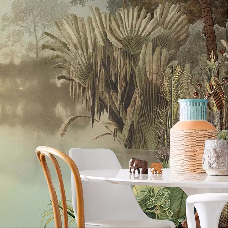 home24 Fotobehang Lac Tropical, Multicolore en Groen, Breedte: 400 cm, Hoogte: 270 cm