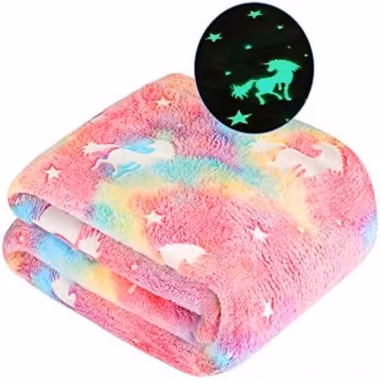 Dailygoods Knuffeldeken Lichtgevend Eenhoorn Rainbow Fleecedeken voor Kinderen