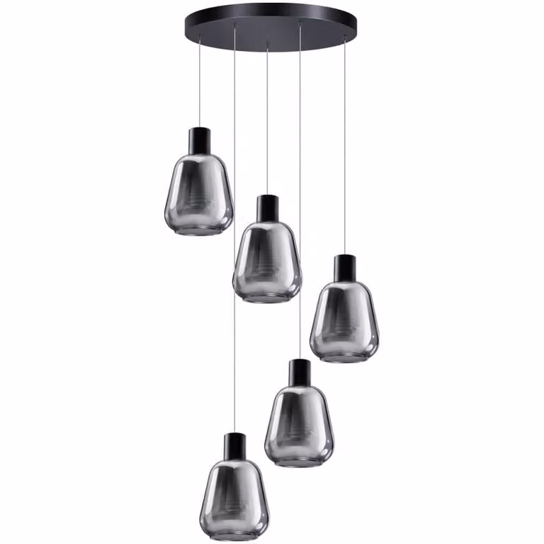 ETH Gary 5-lichts vide hanglamp met zwart aluminium en transparant glas