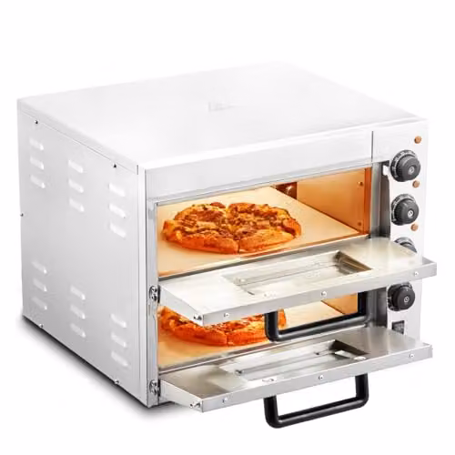 VEVOR Commerciële Elektrische Pizzaoven met 2 Lagen, 40,6 cm, Roestvrij Staal, Zilver