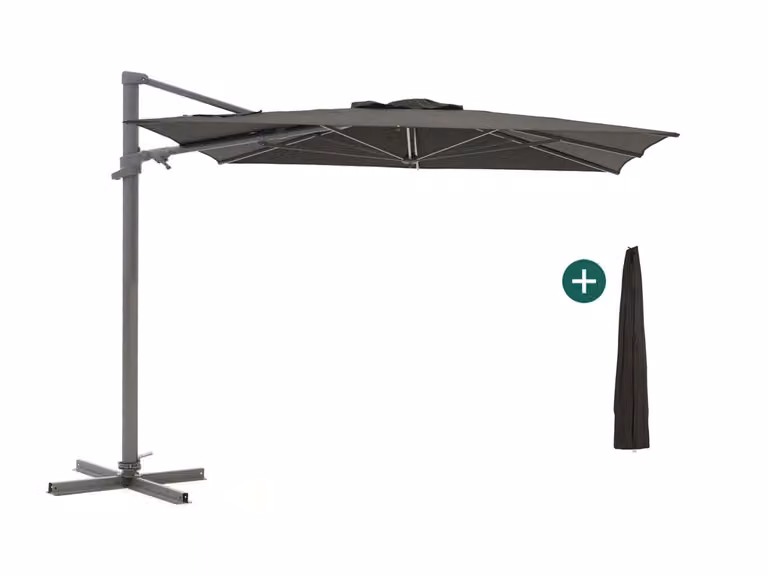 Shadowline Francisco Parasol met zijarm, vierkant, zwart/grijs, B/D/H: 300 x 300 x 208 cm