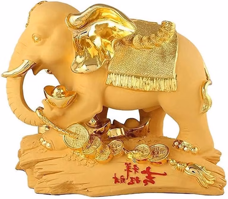 Gouden Decoratie Olifant Beeldhouwkunst Ornament voor op Tafel, L20 x B12 x H17 cm