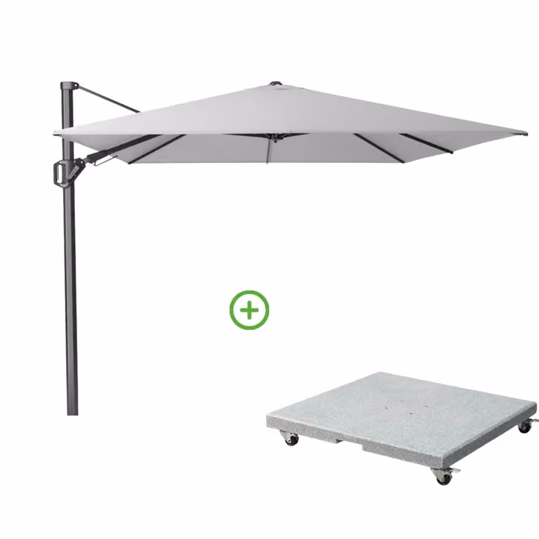 Platinum Challenger T² zweefparasol met Rocca parasolvoet 90kg, Light Grey, B: 350 cm, D: 260 cm