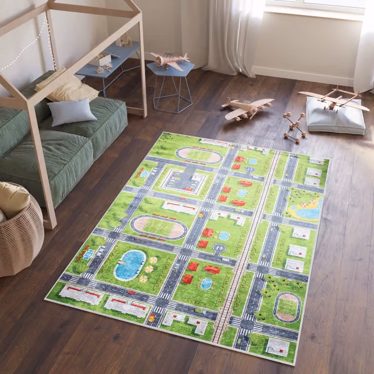 Tapiso Emma Vloerkleed voor Kinderkamer en Jeugdkamer - Groen Straat - 160 x 230 cm