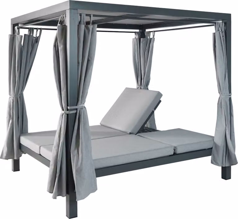 Mendler Loungestoel HWC-J66 XL Bali-stijl buitenbed met 10 cm dikke olefin-kussens, grijs, Lengte: 205 cm
