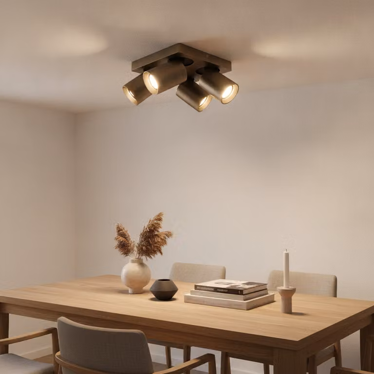 Artdelight Megano Plafondlamp 4-lichts Vierkant Antiek Brons