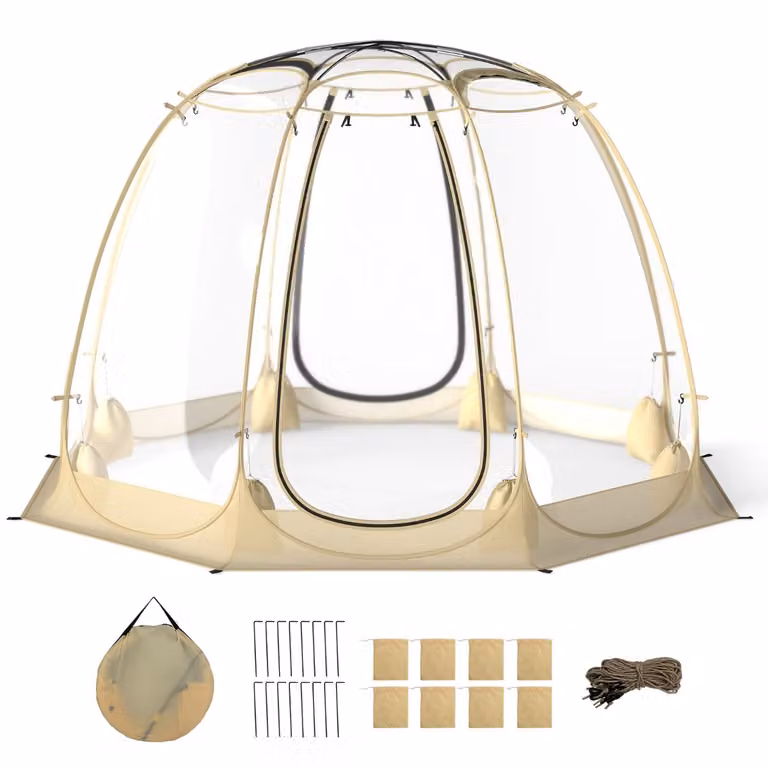 Costway Transparante PVC Pop Up Bubble Tent Blazentent voor 5-6 personen, 265 x 265 cm