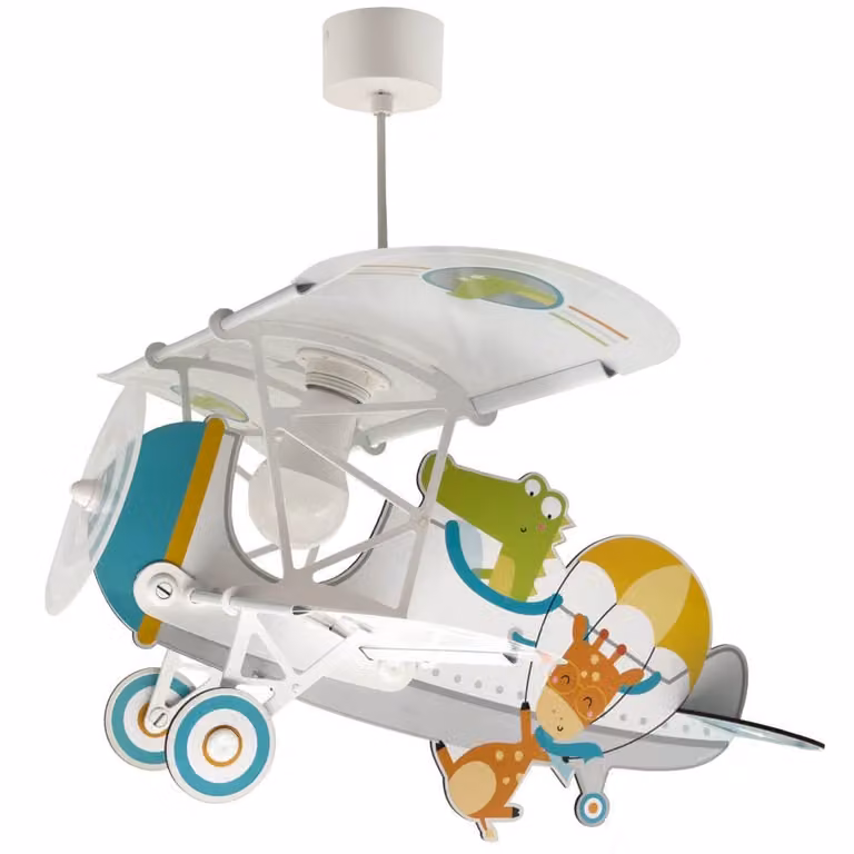 Dalber Kinder hanglamp Plane met krokodil, multicolor, dimbaar