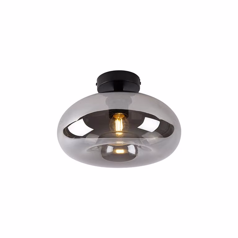 Qazqa Art Deco plafondlamp zwart met transparant grijs glas