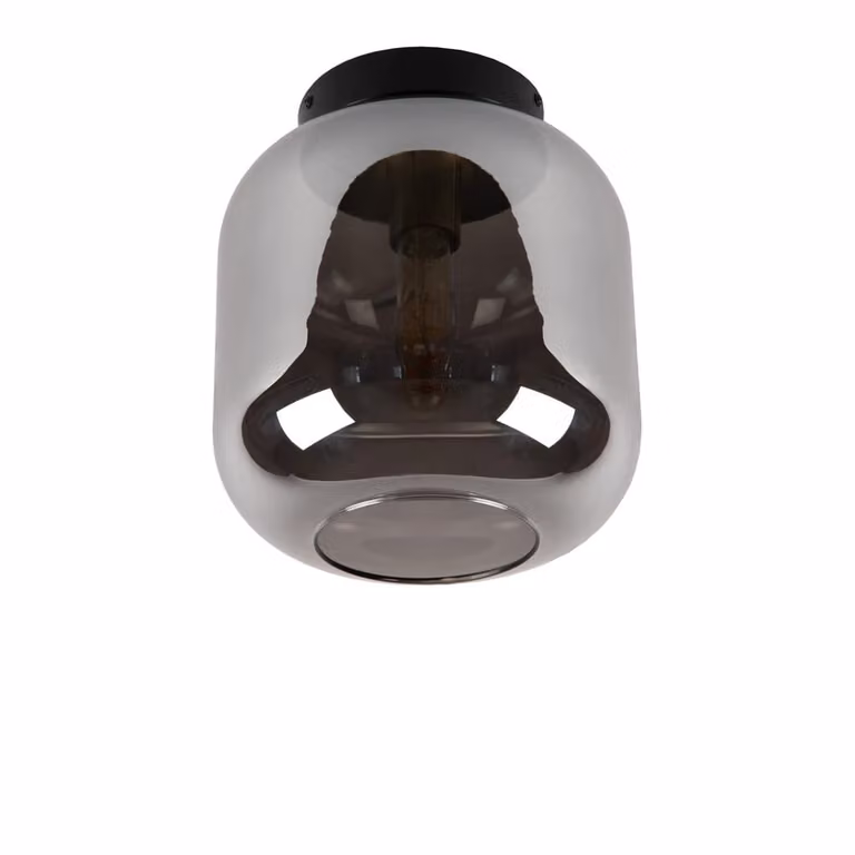 Lucide Plafondlamp Joanet zwart met grijs glas, Diameter: 25 cm