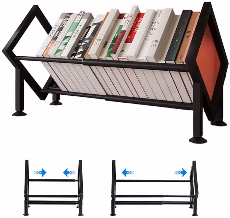 Ruimtebesparende metalen boekenkast en bureau organizer, zwart