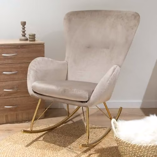 Milton & Oldbrook Velours Schommelstoel Burgos Beige