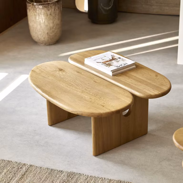 Tikamoon Sophia Salontafel van massief eikenhout - Bruin - B: 90 cm, D: 90 cm, H: 38,5 cm