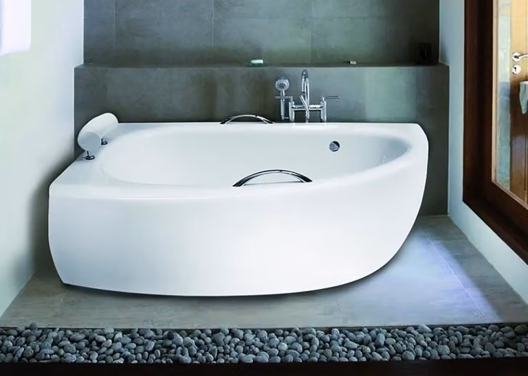 Badland Milena Premium Hoekbad links met acryl omranding, handgrepen en hoofdkussen, B/D: 150 x 70 cm