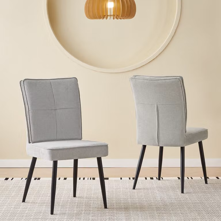 REDOM Eetkamerstoelen Set van 2 - Modern - Chenille en Metaal - Lichtgrijs