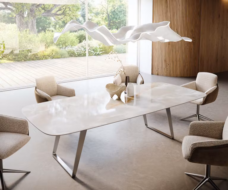 DELIFE Eetkamertafel Edge Boot Keramiek Iris FMG Onice Grigio RVS Schuin B/D/H: 270 x 120 x 77 cm