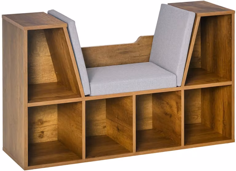 Sello! Boekenkast met bankje en opbergvakken, rustiek bruin, B: 30 cm, D: 102 cm, H: 61 cm