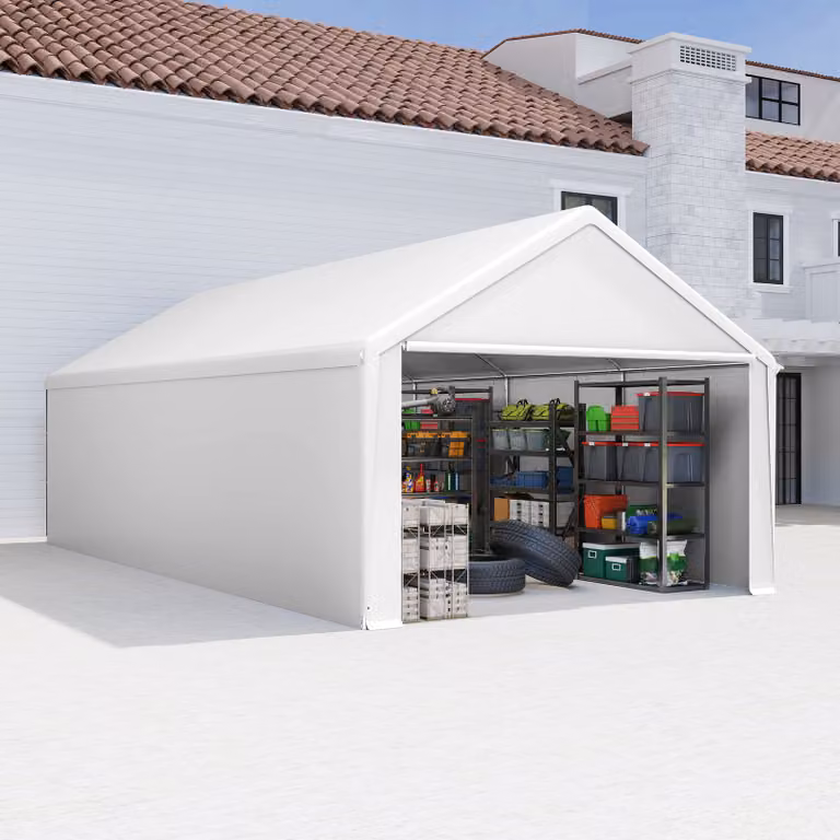 LZQ Opslagtent en Carport met UV-bestendig dak en zijwanden, Wit, 4 x 8 meter