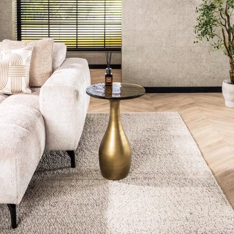 WoonStijl Bijzettafel Eclipse met glazen blad en goud antiek finish, B: 40 cm, D: 40 cm, H: 60 cm