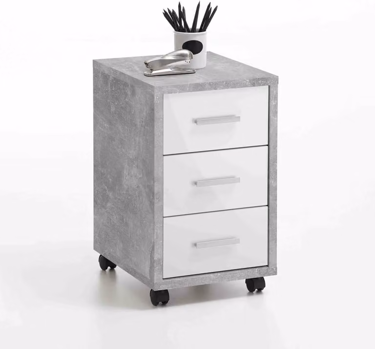 Ladeblok Colorado Beton Wit met wielen en lades - Breedte: 35 cm, Diepte: 42 cm, Hoogte: 58.9 cm