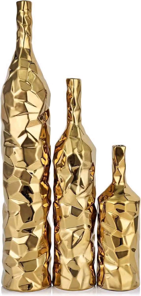 Set van 3 gouden keramische vloervazen voor in je woonkamer of entree