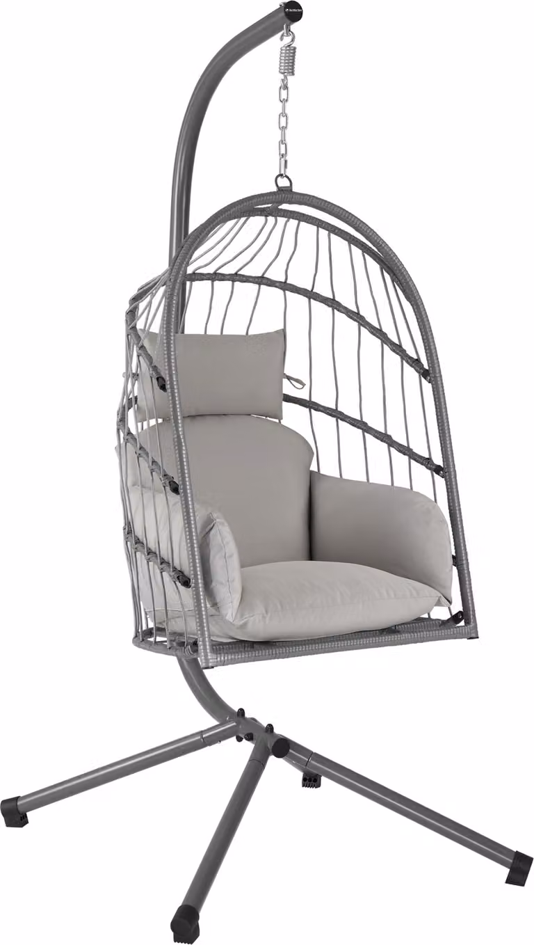 HinHocker hangstoel met frame, grijs, lounge schommelstoel voor binnen en buiten