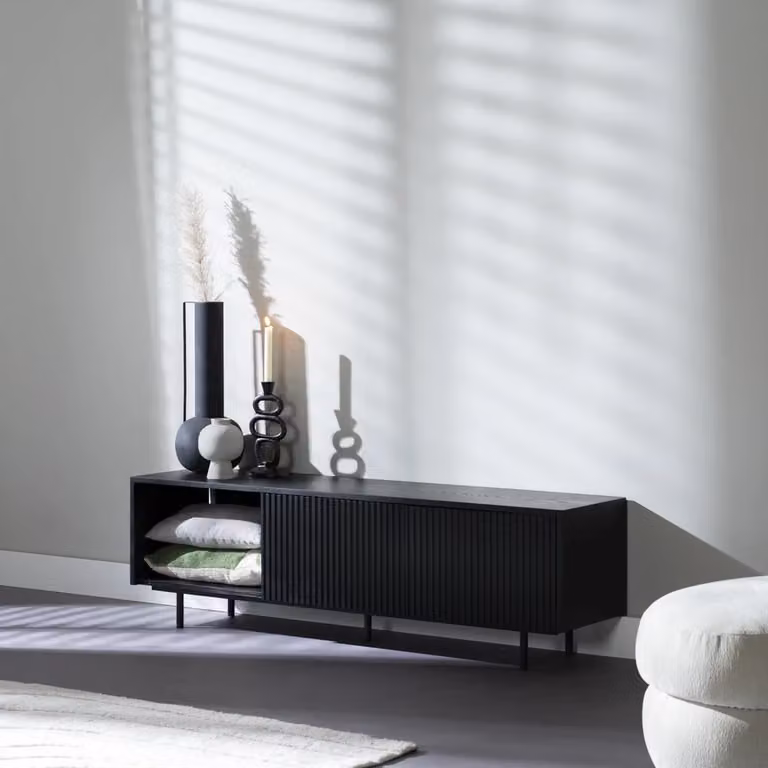 Bronx71 Tv-meubel zwart eikenhout met rustieke afwerking, Breedte: 150 cm