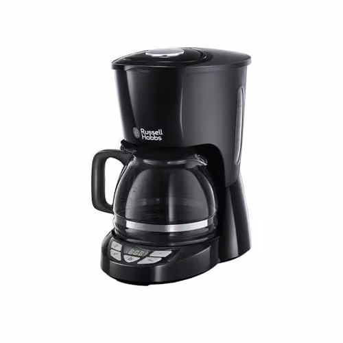 Russell Hobbs Textures Plus Koffiezetapparaat, Zwart, 1,25 l, met Glazen Kan, Timer en Warmhoudfunctie