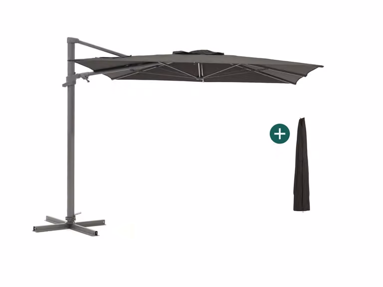 Shadowline Francisco Parasol met hoes, Vierkant, Aluminium, Grijs of Zwart, B/D/H: 260 x 260 x 244 cm