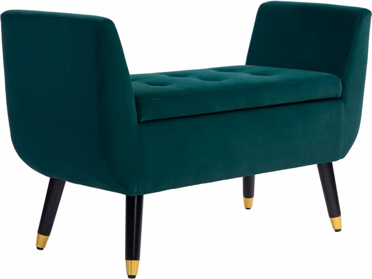 Groene gestoffeerde bank met opbergruimte en fluweelachtig polyester, B/D/H: 107 x 42 x 65 cm